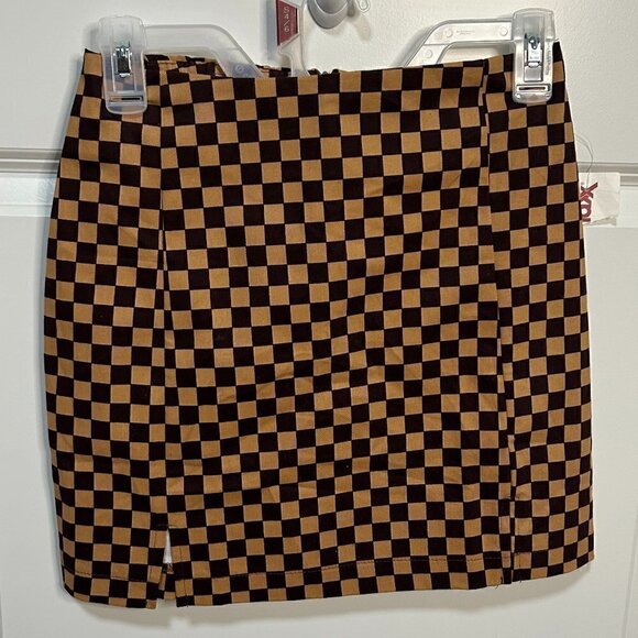 Brown and Beige Checkered Mini Skirt Size 3 NWT - Picture 1 of 2